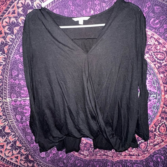 American Eagle Outfitters Tops - American Eagle Outfitters Black Wrap Blouse 3/4 Sleeve